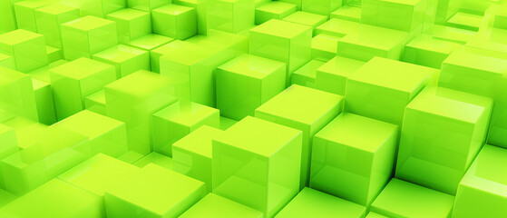 Fototapeta na wymiar Futuristic 3D cube pattern, featuring acid green blocks in a clean, geometric arrangement.