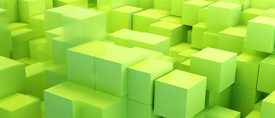Obraz premium Minimalist 3D cubes in acid green, forming a clean, geometric pattern.