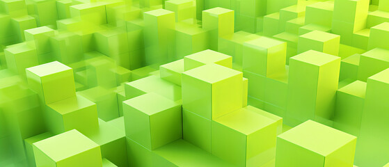 Fototapeta premium Minimalist 3D cubes in acid green, forming a clean, geometric pattern.