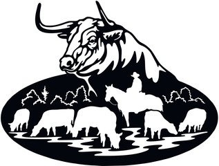 Bull and cows - Wildlife Stencils - Bull Silhouette, Wildlife clipart isolated on white