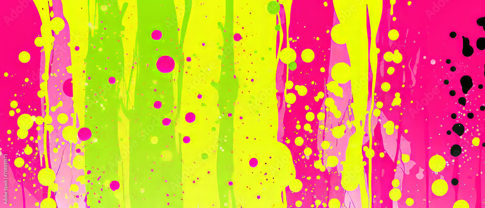 Canvas Prints abstract composition of splattered and streaked paint in bright neon colors.