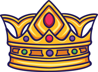 Golden crown Vector isolated on transparent background. Gold Crown royal jewelry symbol of king queen and princess. Good for mascot, logos, icons, clip art, posters, stickers.