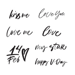 Lettering handwriting brush pen phrases Valentines Day. Vector scripts