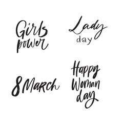 Lettering handwriting brush pen phrases Happy Woman Day. Vector scripts