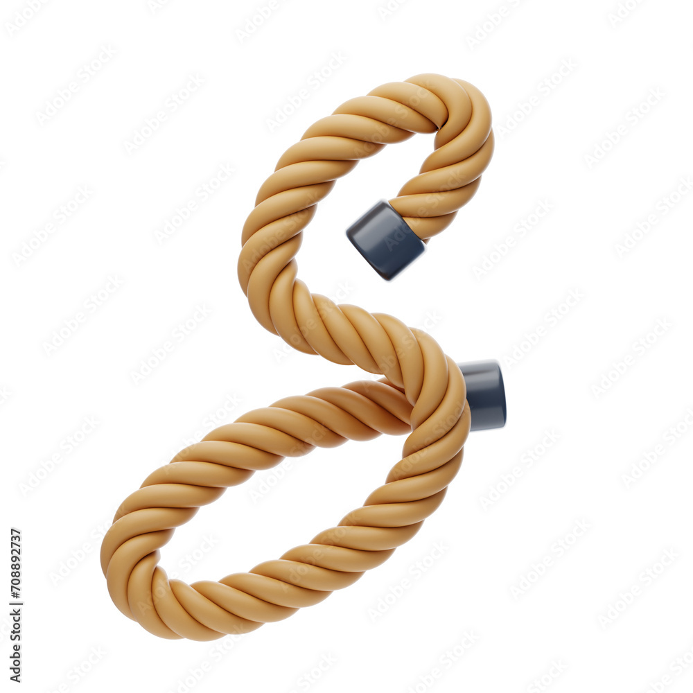 Poster s letter 3d shape rope text. 3d illustration, 3d element, 3d rendering. 3d visualization isolated on