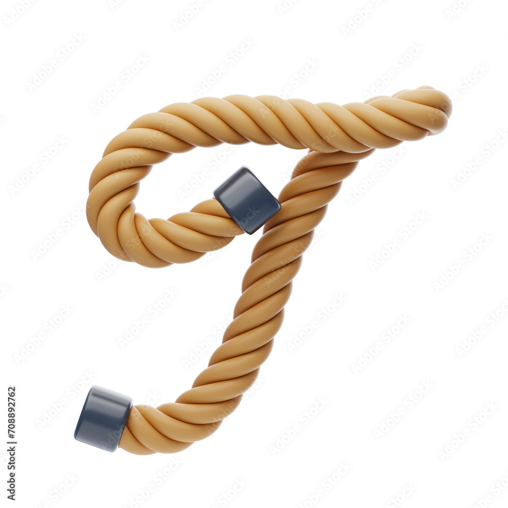 Poster t letter 3d shape rope text. 3d illustration, 3d element, 3d rendering. 3d visualization isolated on