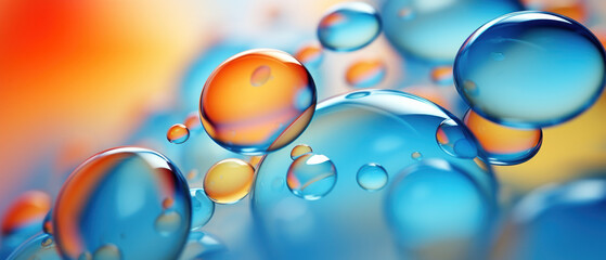 Soft, shiny spheres in an array of colors from pink to orange, set in a liquid space.