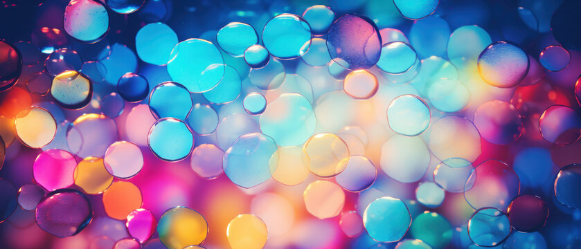 Abstract bubble wallpaper featuring glowing spheres in blue, purple, and pink.