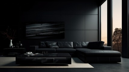 minimalist black interior background illustration elegant modern, sleek chic, stylish monochrome minimalist black interior background
