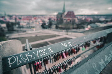 High Angle view from the Petersberg in Erfurt. Erfurter Dom (Cathedral) and City included - obrazy, fototapety, plakaty