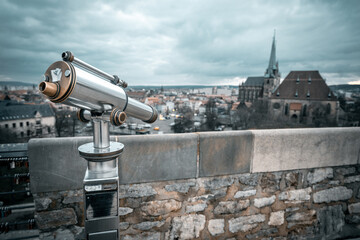 Fototapeta na wymiar High Angle view from the Petersberg in Erfurt. Erfurter Dom (Cathedral) and City included