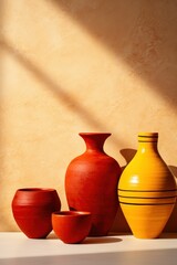 Fototapeta na wymiar Old style vase and pot, red and yellow colors