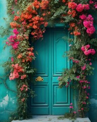 Fototapeta na wymiar old beautiful door with flowers