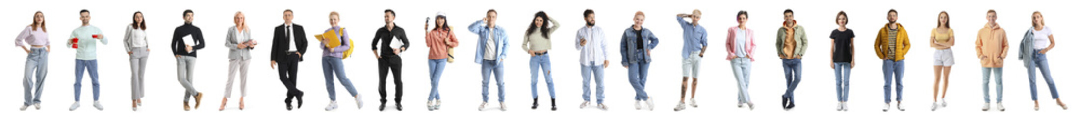 Set of different people on white background