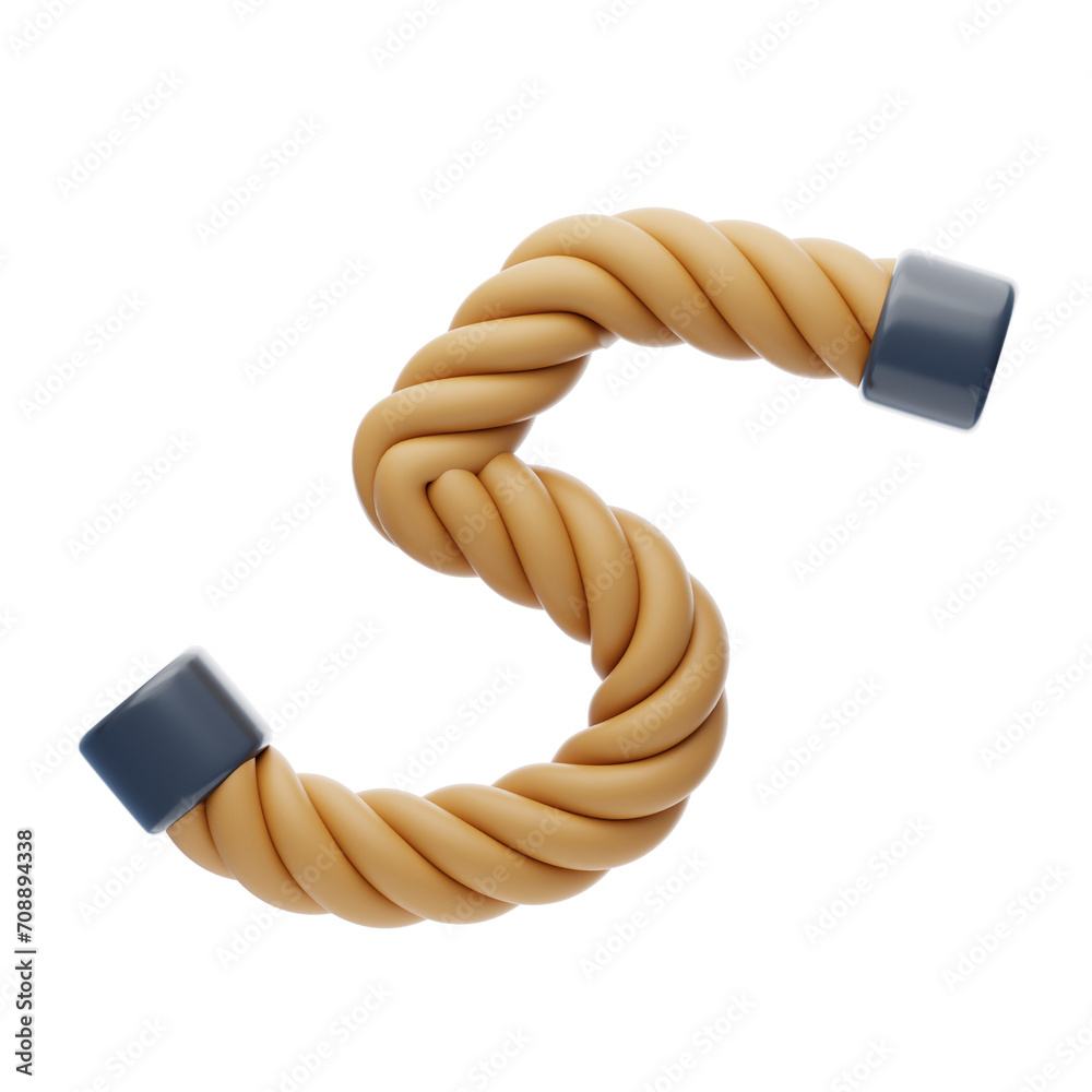 Poster 3d number 5 shape rope text. 3d illustration, 3d element, 3d rendering. 3d visualization isolated on