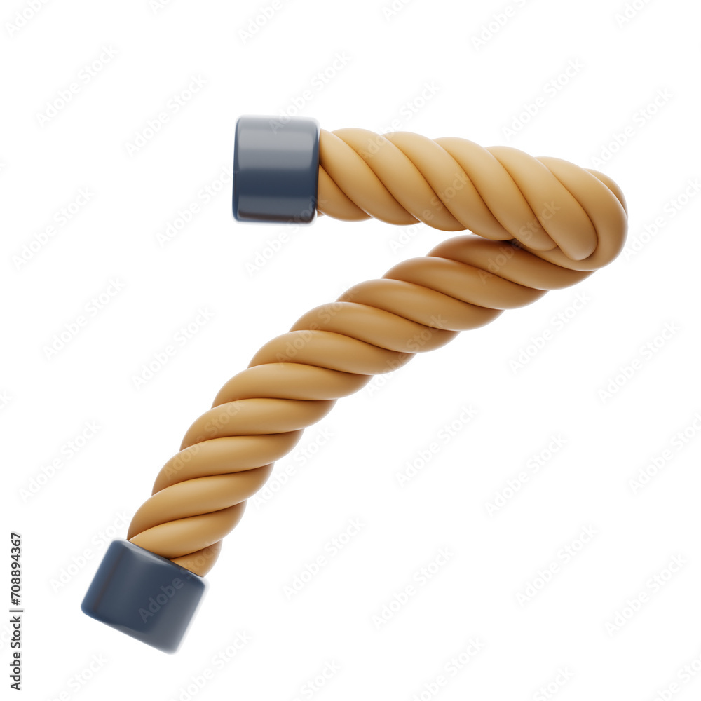 Poster 3d number 7 shape rope text. 3d illustration, 3d element, 3d rendering. 3d visualization isolated on