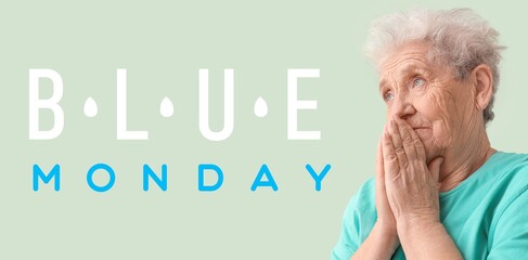 Banner for Blue Monday with sad senior woman