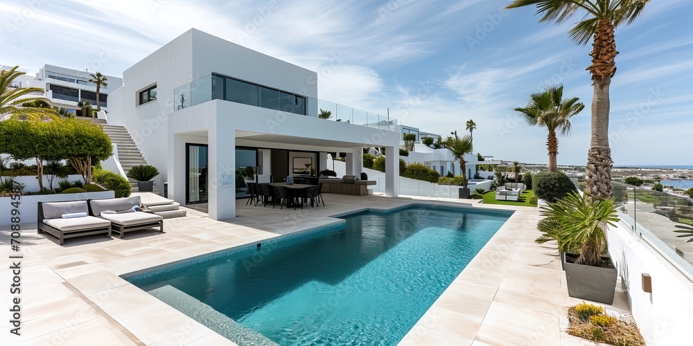 Aufkleber luxury contemporary architecture house with pool in a magnificent location