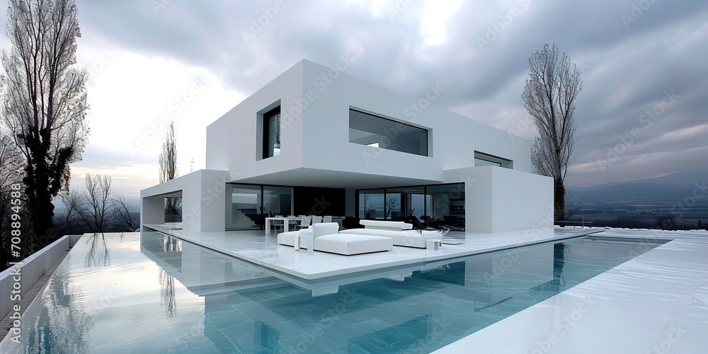 Poster luxury contemporary architecture house with pool in a magnificent location