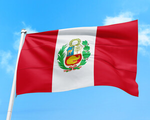 Peru flag fluttering in the wind on sky.