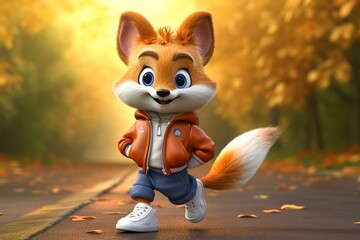 A cartoon fox donning a jacket and sneakers