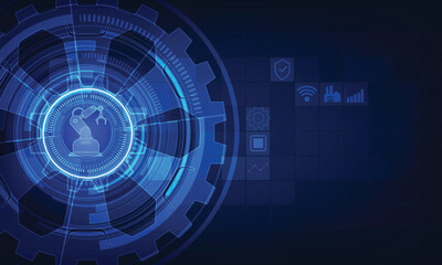 Fototapeta premium Smart Industry 4.0 concept. Factory automation. Autonomous industrial technology. Industrial revolutions steps.