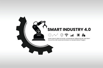 Smart Industry 4.0 concept. Factory automation. Autonomous industrial technology. Industrial revolutions steps.