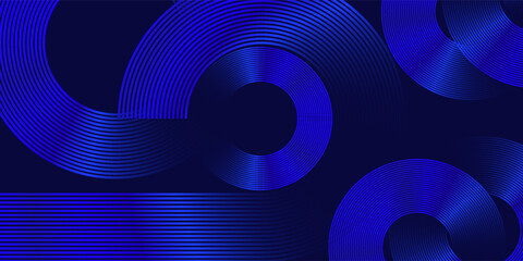 Abstract blue glowing geometric lines on dark blue background. Modern shiny blue circle lines pattern. Futuristic technology concept. Suit for cover, poster, banner, brochure, header, website arts