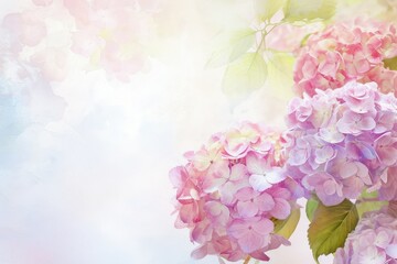 Fototapeta premium Hydrangeas: Represent heartfelt emotions and gratitude, valentine theme, watercolor, copy space.