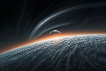 Exoplanet landscape with atmospheric effects, suitable for science fiction illustrations and space exploration themes