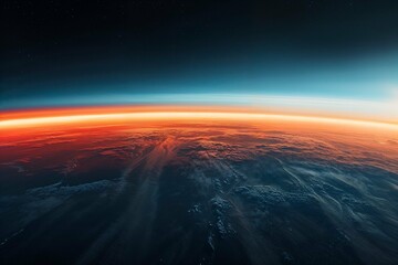 Panoramic view of twilight gradient over earthly terrain, suitable for cinematic backgrounds and environmental awareness campaigns. - obrazy, fototapety, plakaty