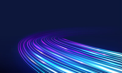 High speed movement of glow blue lines. Internet wireless data transmission concept. - obrazy, fototapety, plakaty
