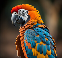 Fototapeta premium Amazon Jungle Parrot. Parrot / Macaw Close Up Scarlet Macaw parrot generate Ai