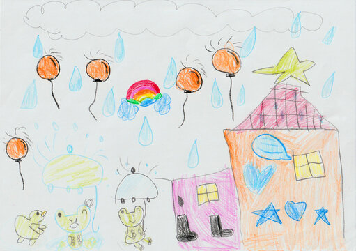子供が描いた雨の日の絵