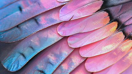 Obraz premium Beautiful abstract background with pink and blue feathers close up 