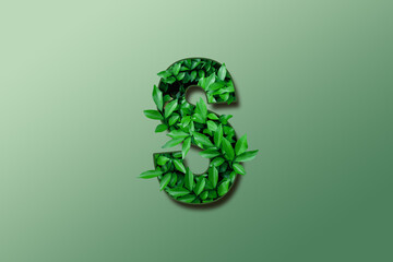 Leaf font S isolated on white green gradient background. Leafs font S made of Real alive leaves with Previous paper cut shape of font. Green climate concept.