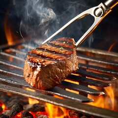 Grilling Over Coals: Steak Perfection with Steel Barbecue Tongs
