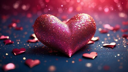 Fototapeta premium Beautiful 3D heart shapes sparkling and heart particles in blurred light background with space for text. Valentine's Day, Mother's Day or Wedding concept