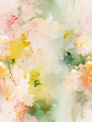 Watercolor Floral Art: Blossoming Spring Bouquet on Abstract Nature Background