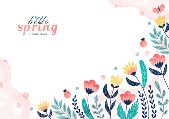 春の花の背景フレーム カラフルな水彩のイラスト枠