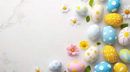 easter background with eggs and flowers ,background banner for website or ads, There is space for entering text, Easter illustration, cover banner celebration