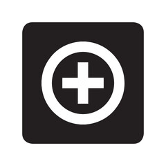 Add icon vector. Plus icon logo design. Medical cross symbol in square isolated on white background

