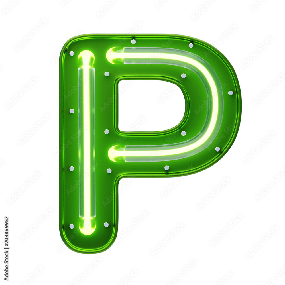 Poster p letter 3d shape neon text. 3d illustration, 3d element, 3d rendering. 3d visualization isolated on