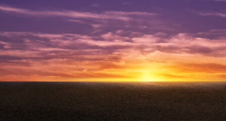 Sunset Sky,Cloud Background,Horizon Evening Summer twilight dusk sky with gloomy vivid purple,...