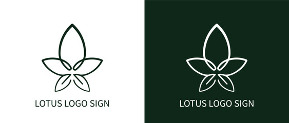 Graphic sign of a stylized lotus flower. Botanical linear symbol with a natural, ecological motif. Elegant design element, isolated lotus with leaves for icon, logo, emblem, other. Vector illustration