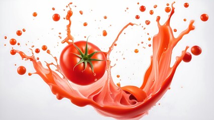 tometo with splashes of juice close-up, isolated on a white background