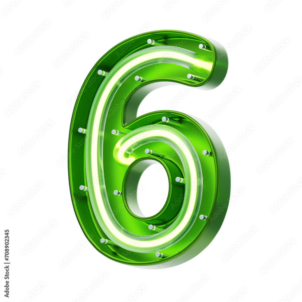 Poster 3d number 6 shape neon text. 3d illustration, 3d element, 3d rendering. 3d visualization isolated on