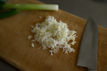 太ネギをみじん切りにしたところ