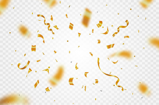 Celebration Confetti Abstract Background. Shiny glossy gold paper pieces fly and scatter around. Best surprise burst for festive, carnival, casino, party, birthday and anniversary decoration. ads
