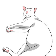 illustration of a white  cat is lying on the floor